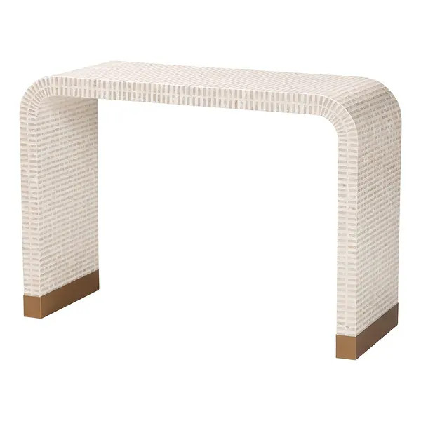 Carlyn Coastal Beige and White Mother of Pearl Capiz Shell Console Table - Bed Bath & Beyond - 41... | Bed Bath & Beyond