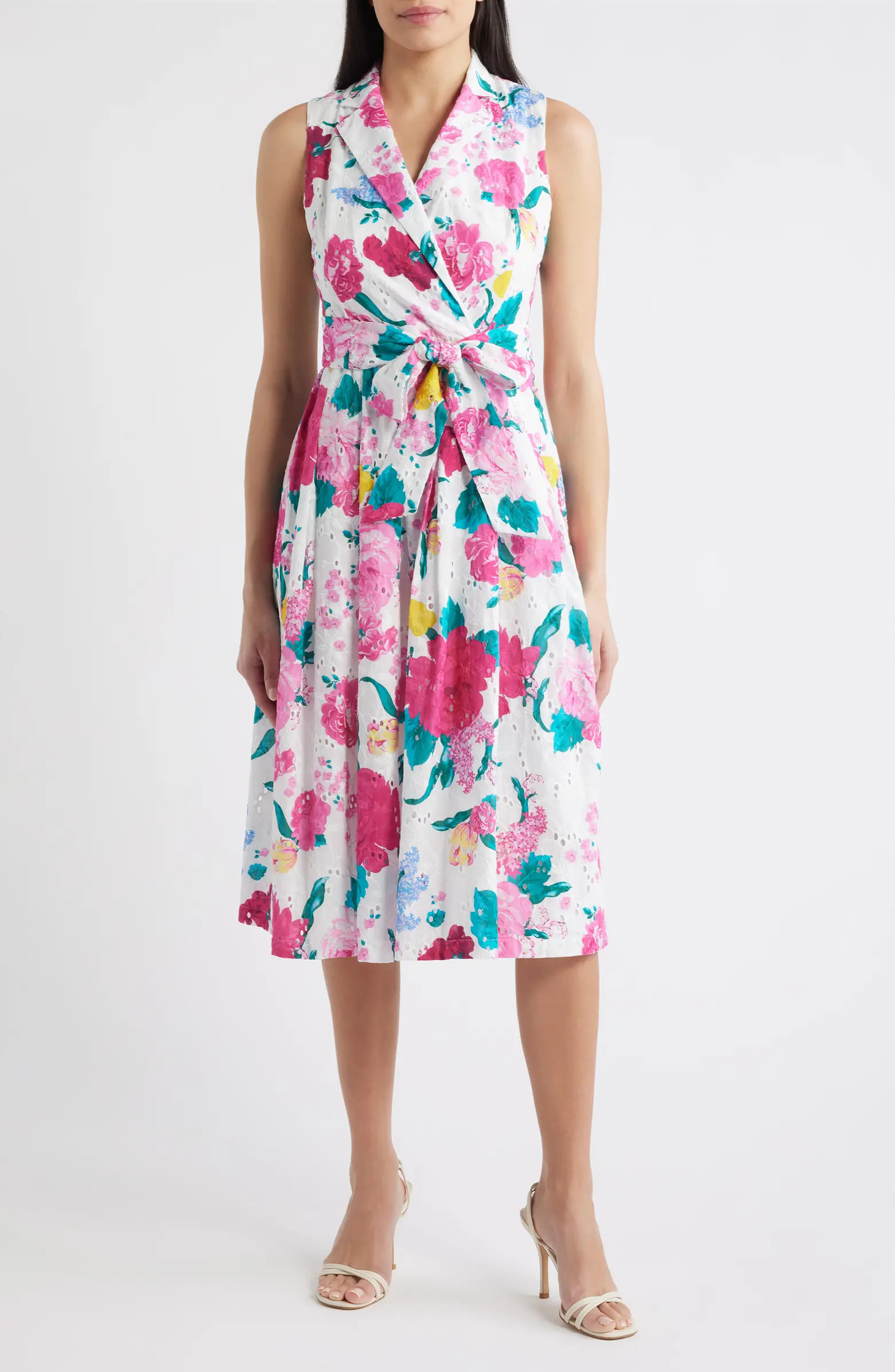 Floral Print Eyelet Midi Wrap Dress | Nordstrom