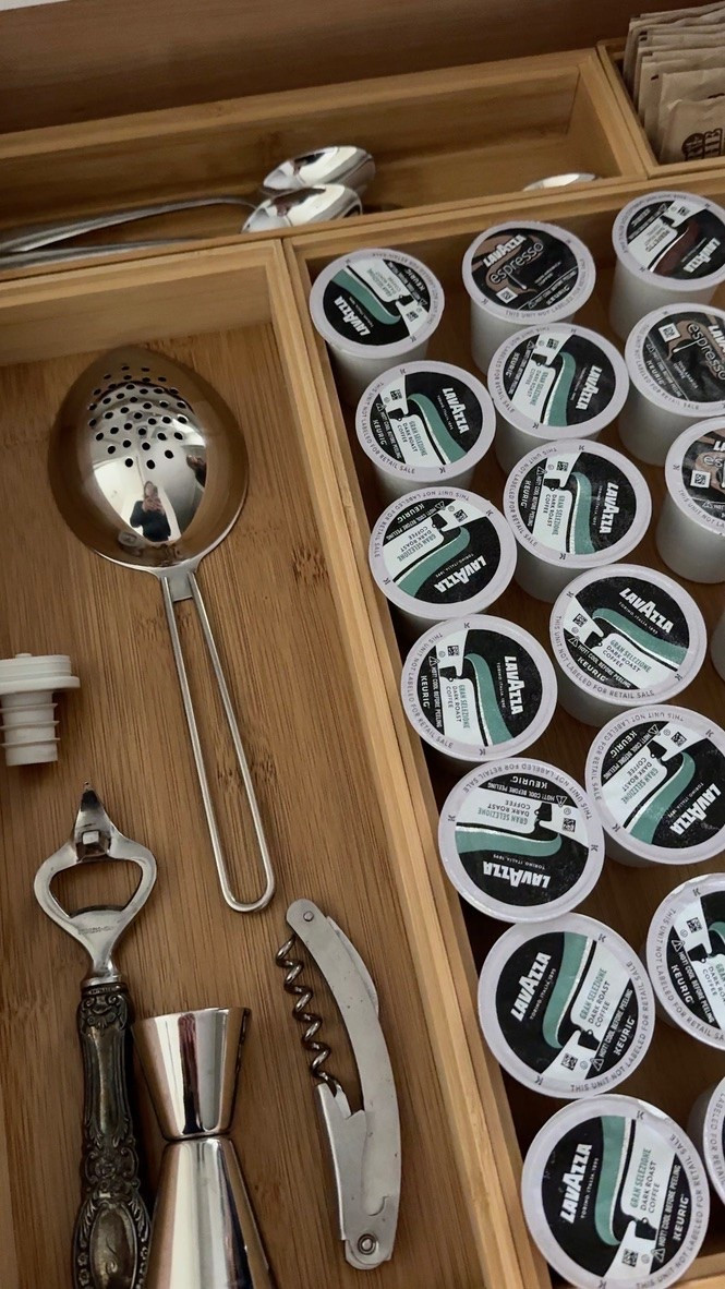 You don't need a fancy coffee bar to make your mornings feel more organized.
This drawer was a multi purpose drawer for the coffee and a few bar essentials. 
Keep your coffee pods, sweeteners, tea bags, spoons, filters, and measuring scoops all in one place so you're not opening three different cabinets before your first cup. A few simple drawer organizers can make your routine faster, cleaner, and a lot more enjoyable.
Sometimes the smallest organizing projects make the biggest difference in your daily routine.

☕ Save this post if a coffee drawer is on your organizing list, and tell me in the comments: what's one thing you'd keep in yours besides coffee?

Comment "LINK" and I'll send you these drawer organizers to get your coffee drawer started! 
#drawerorganization #homeorganization

#LTKHome #LTKSaleAlert #LTKdayinmylife
