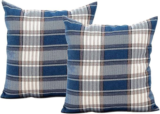 Jiuhong Cotton Linen Throw Pillow Covers Farmhouse Decor Checkers Plaids Square Cushion Case Home... | Amazon (US)