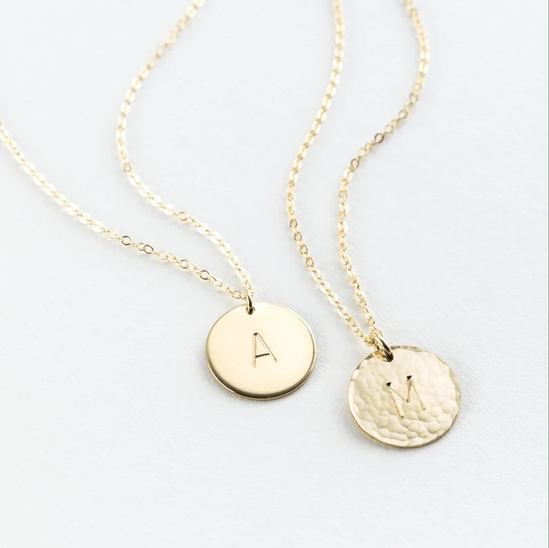 Custom Disk Coin Necklace, Personalized Circle Tag for Initials, Dates, Symbols 14k Gold Fill, St... | Etsy (US)