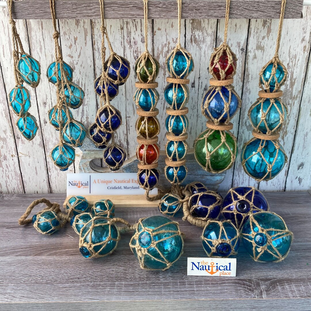 Glass Fishing Floats On Rope - Fish Net Buoy Ball - Nautical Decor - Red, Blue, Green, Aqua, Clea... | Etsy (US)
