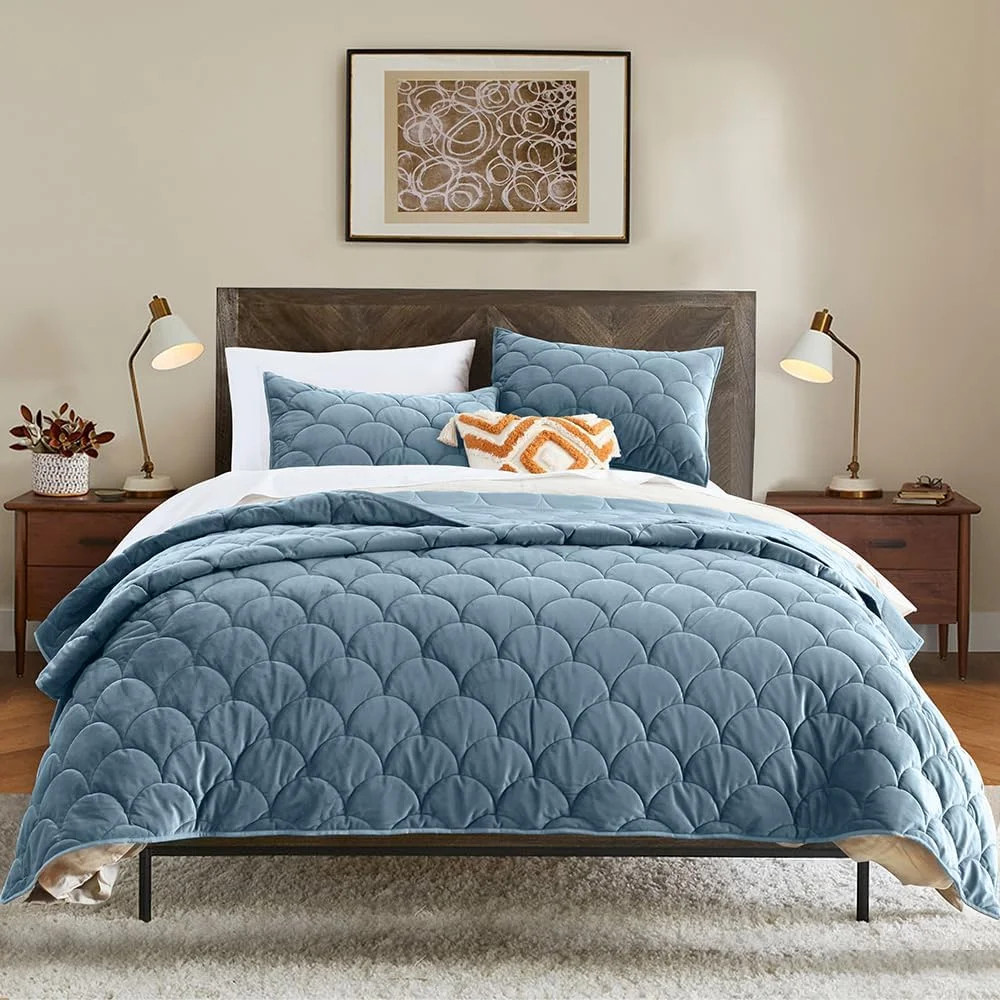 Quilt Set King Size, Light Blue Luxury Velvet Comforter Set 3 Pieces Soft Warm Bedding Set Coverl... | Walmart (US)