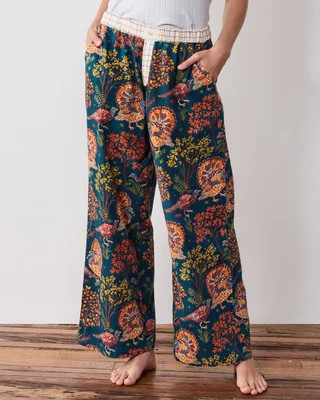 Organic Flannel Lightweight Flannel Nola PJ Pants in Turkey Trot | Women's XS | Navy | | Sleepwear | Printfresh