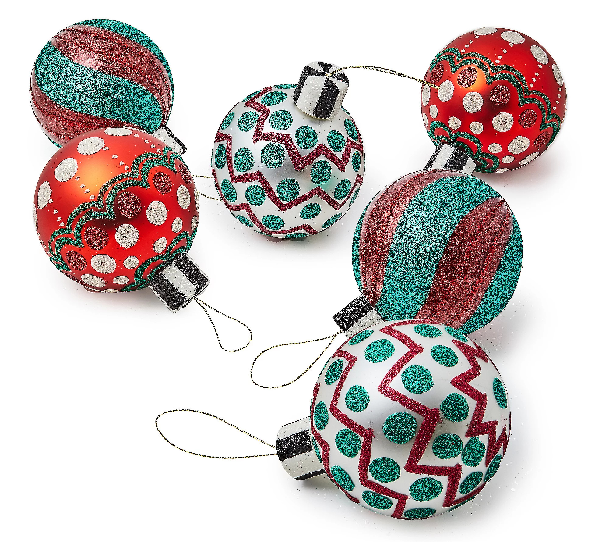 MacKenzie-Childs Cozy Christmas Glass Ball Orna ments, Set of 6 | QVC