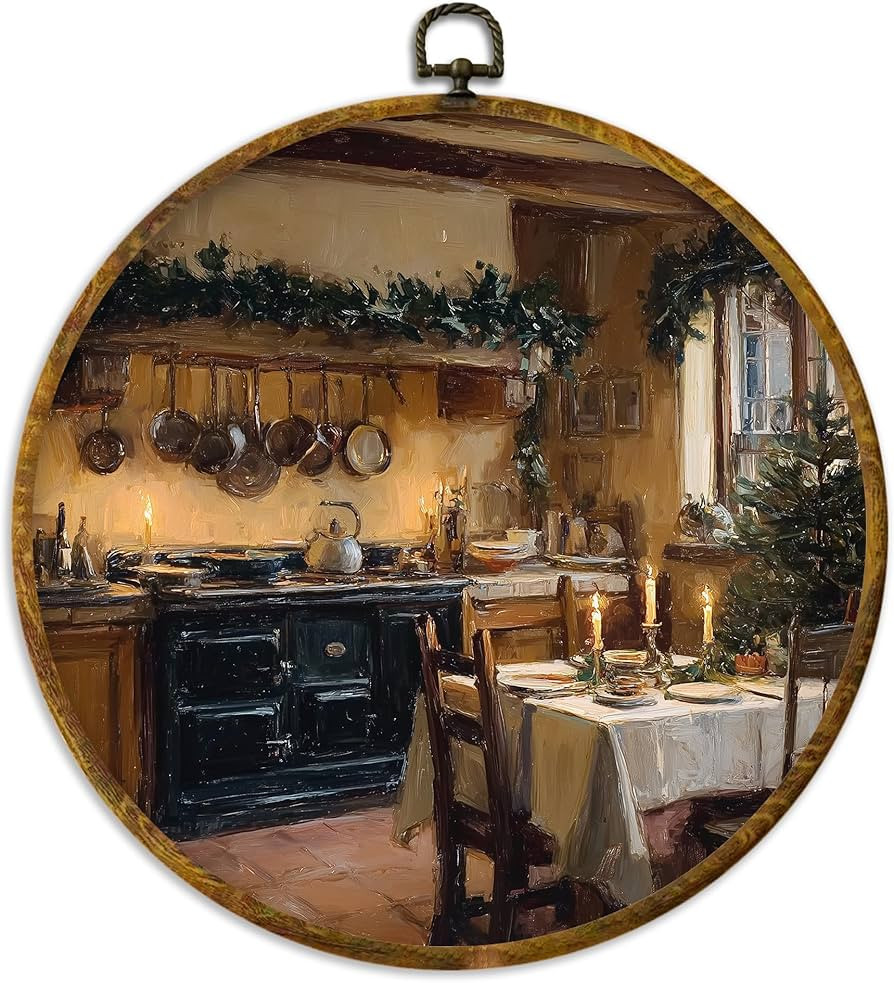 XPH Christmas Kitchen Round Wall Art Framed, Rustic Christmas Circle Wall Decor, Cozy Farmhouse W... | Amazon (US)