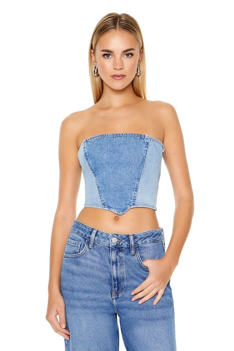 Cropped Denim Tube Top | Forever 21
