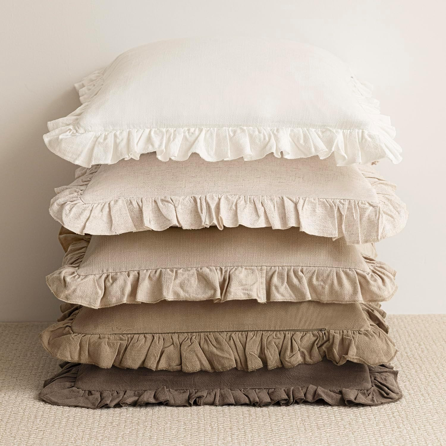 Foindtower Set of 2 Decorative Soild Fringe Ruffle Throw Pillow Covers Soft Boho Farmhouse Cushio... | Amazon (US)
