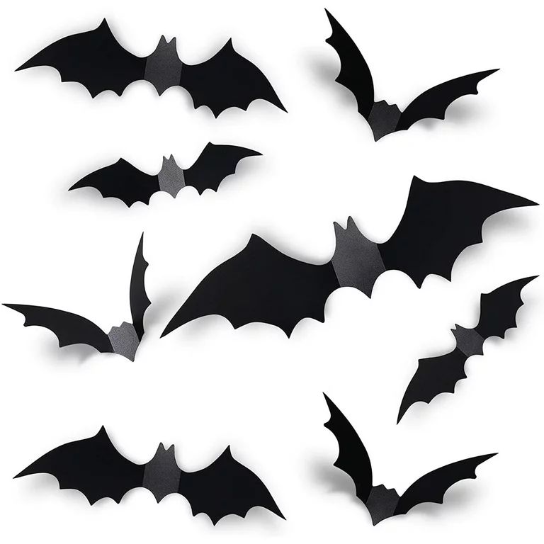 60PCS Halloween 3D Bats Decoration, 4 Different Sizes Realistic PVC Scary Black Bat Sticker for H... | Walmart (US)