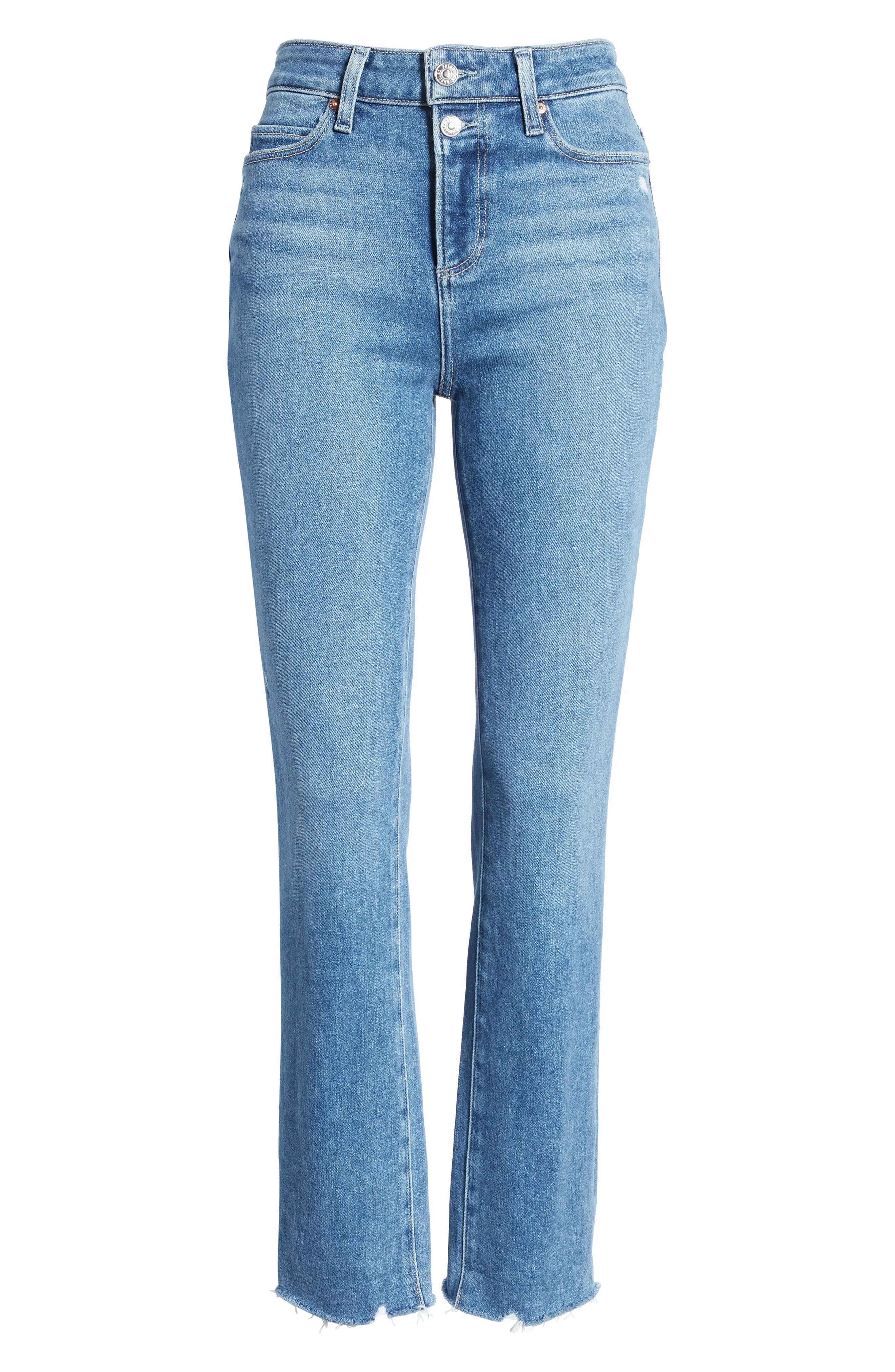 PAIGE Cindy High Waist Raw Hem Straight Leg Jeans, Size 30 in Neelah Distressed at Nordstrom | Nordstrom