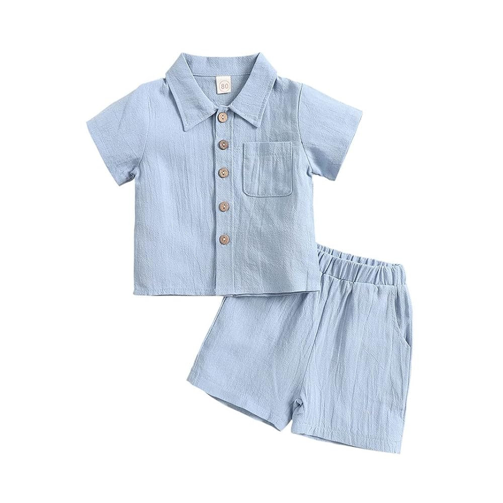 Toddler Baby Boys 2PCS Cotton Linen Clothes Set Short Sleeve Button Down Shirt Tops + Shorts Set ... | Amazon (US)
