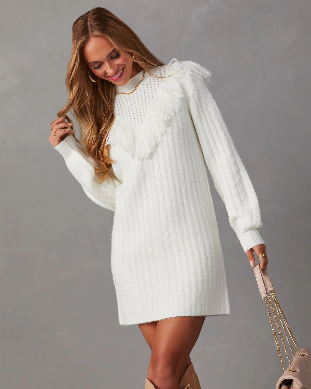 Wendy Fringe Trim Mini Sweater Dress | VICI