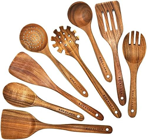 Wooden Spoons for Cooking, Teak Wooden Kitchen Utensils Set Wooden Cooking Utensils 8Pcs Wooden Spat | Amazon (US)
