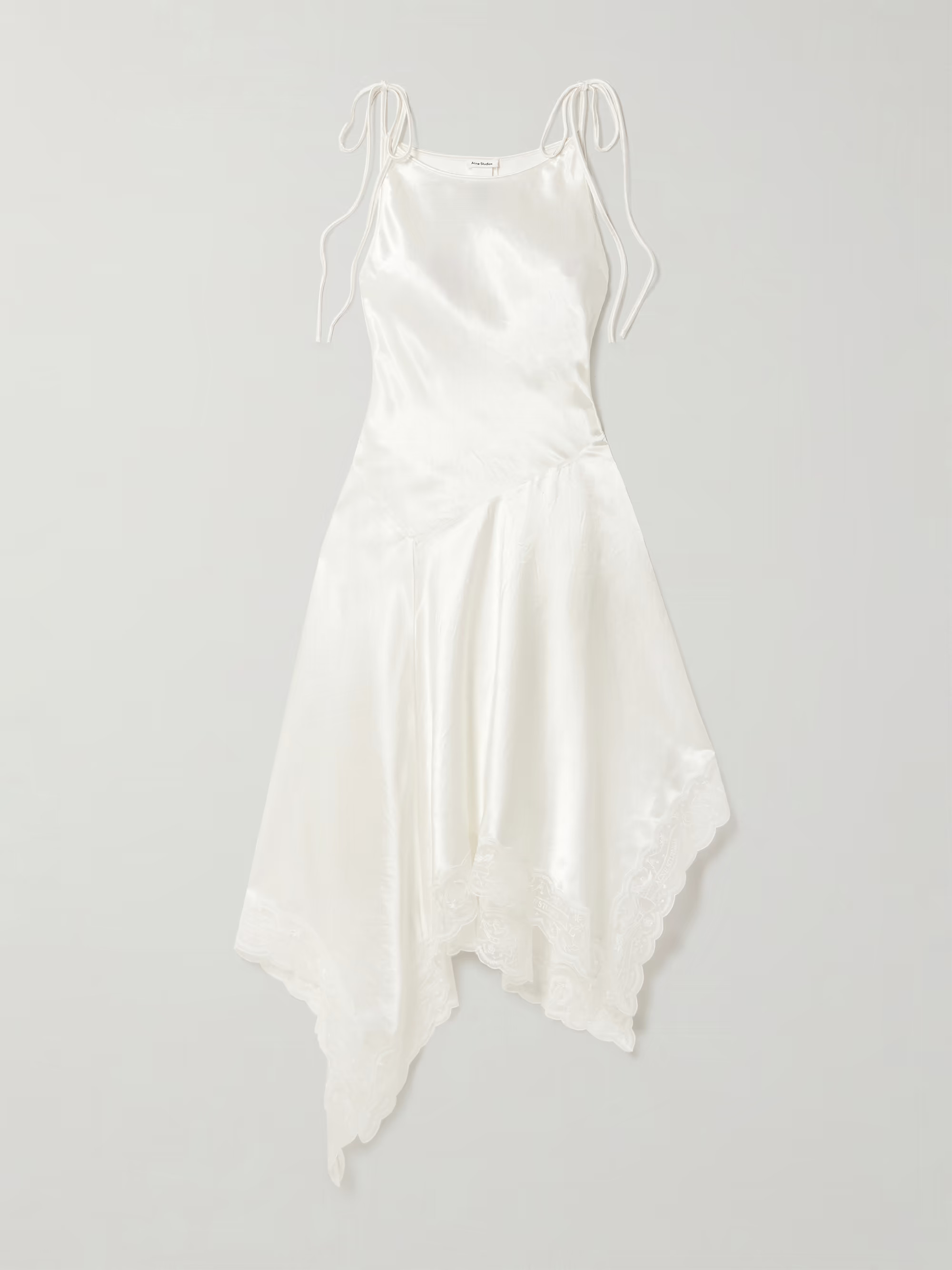 Doyla belted asymmetric scalloped lace-trimmed hammered-satin midi dress | NET-A-PORTER APAC