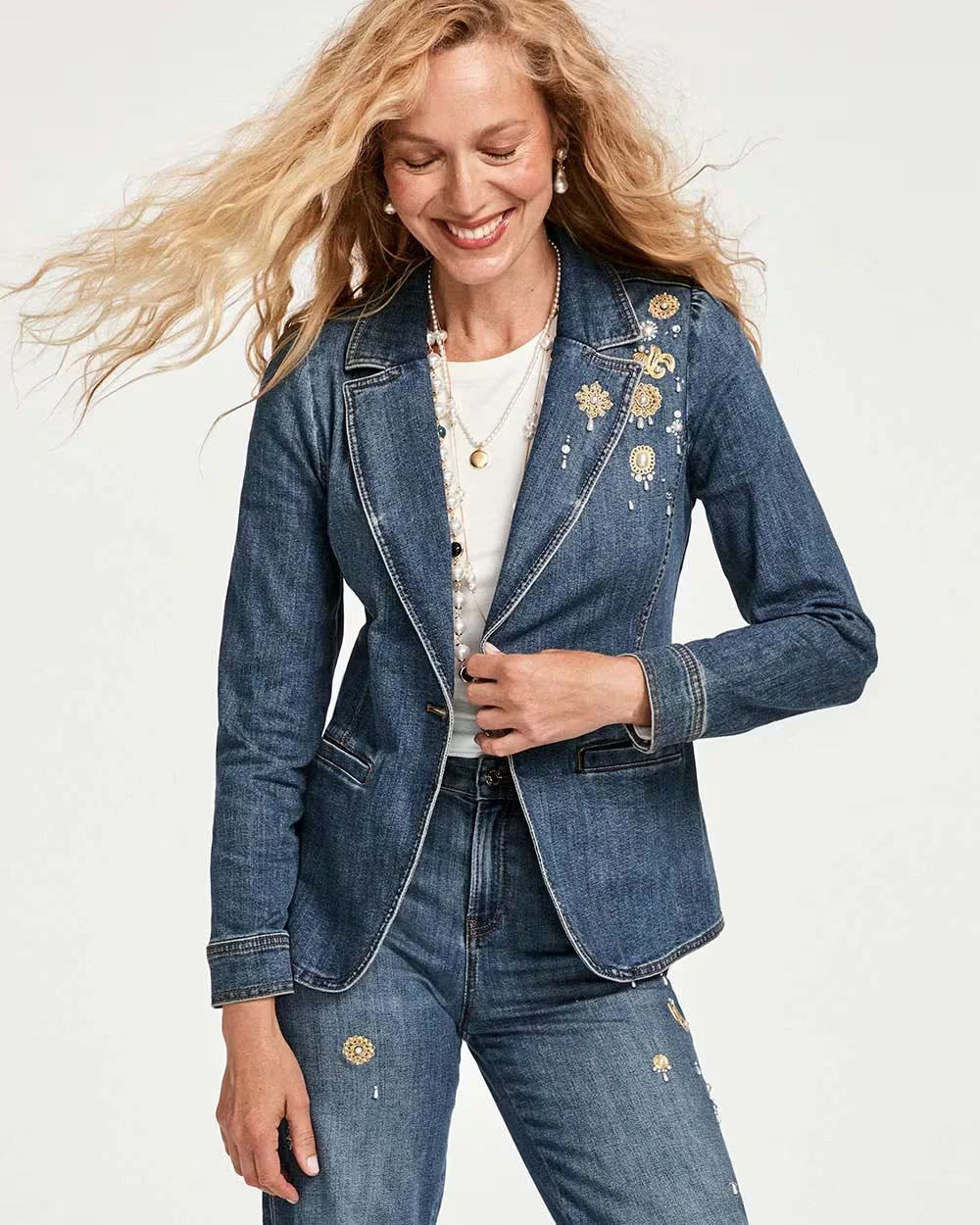 Pearl Brooch Denim Blazer | Chico's