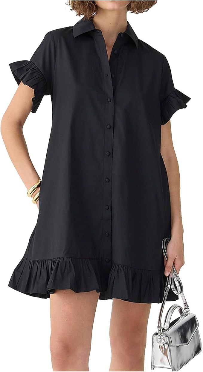 Button Down Shirt Dress for Women Short Sleeve Ruffle Hem Casual Dress Summer Mini Tunic Dress wi... | Amazon (US)