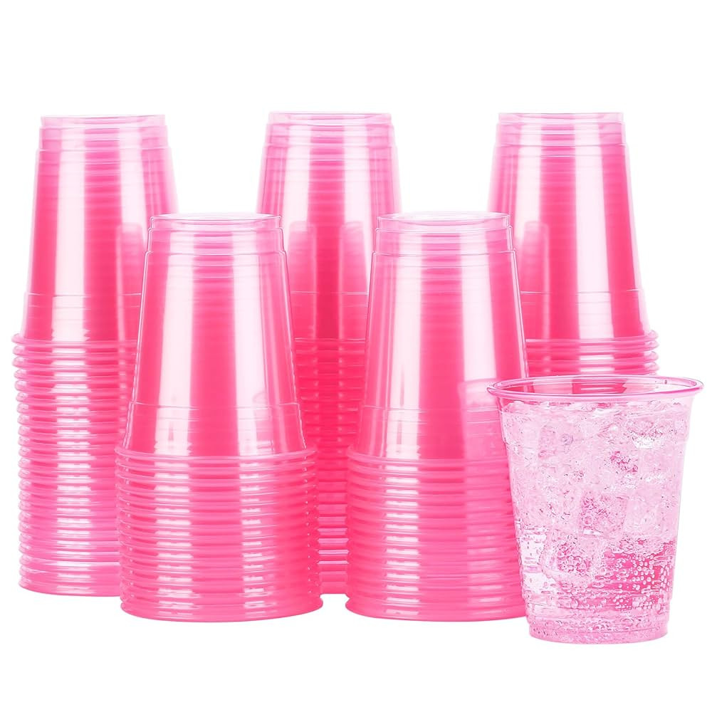 Pink Plastic Cups 12oz [50 pack] Disposable Clear Pastel Pink Plastic Water Cup for Wine Juice Co... | Amazon (US)