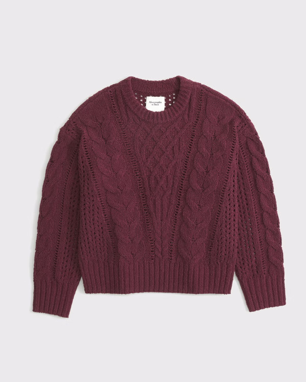 Textural Stitch Cable Crewneck Sweater | Abercrombie & Fitch (US)
