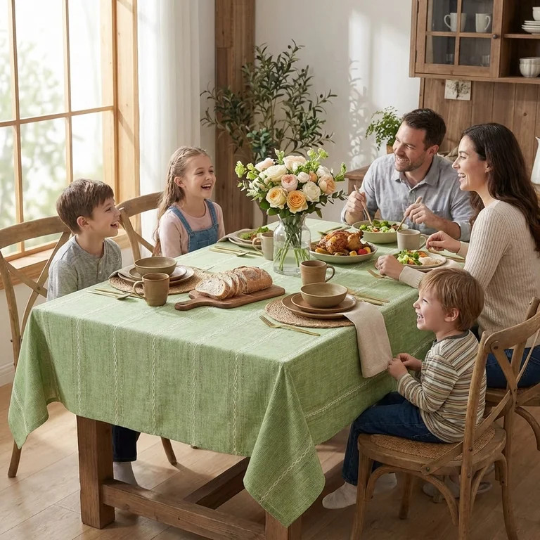 Sm:)e Fabric Openwork Farmhouse Style Linen Tablecloth 60x84 Inch, Yarn-Dyed Woven Table Cover fo... | Walmart (US)