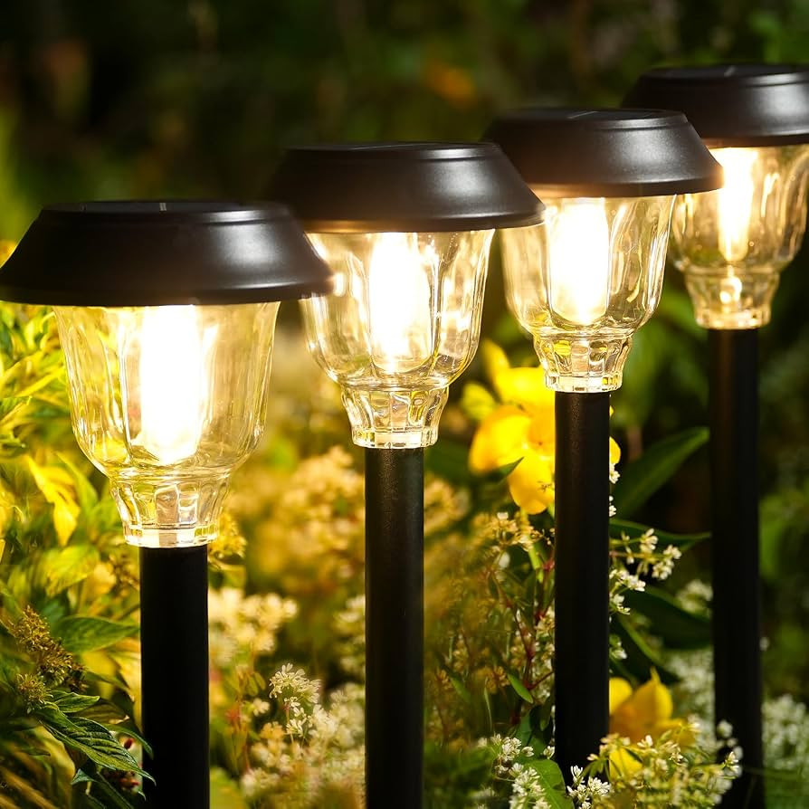 Solar Lights Outdoor Waterproof, 6 Pack Metal Glass Solar Pathway Lights Outdoor, Bright LED Outd... | Amazon (US)