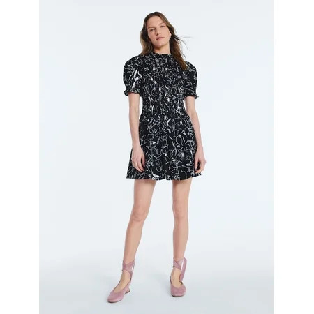Scoop Women’s and Women's Plus Smocked Floral Mini Dress, Sizes XS-4X | Walmart (US)