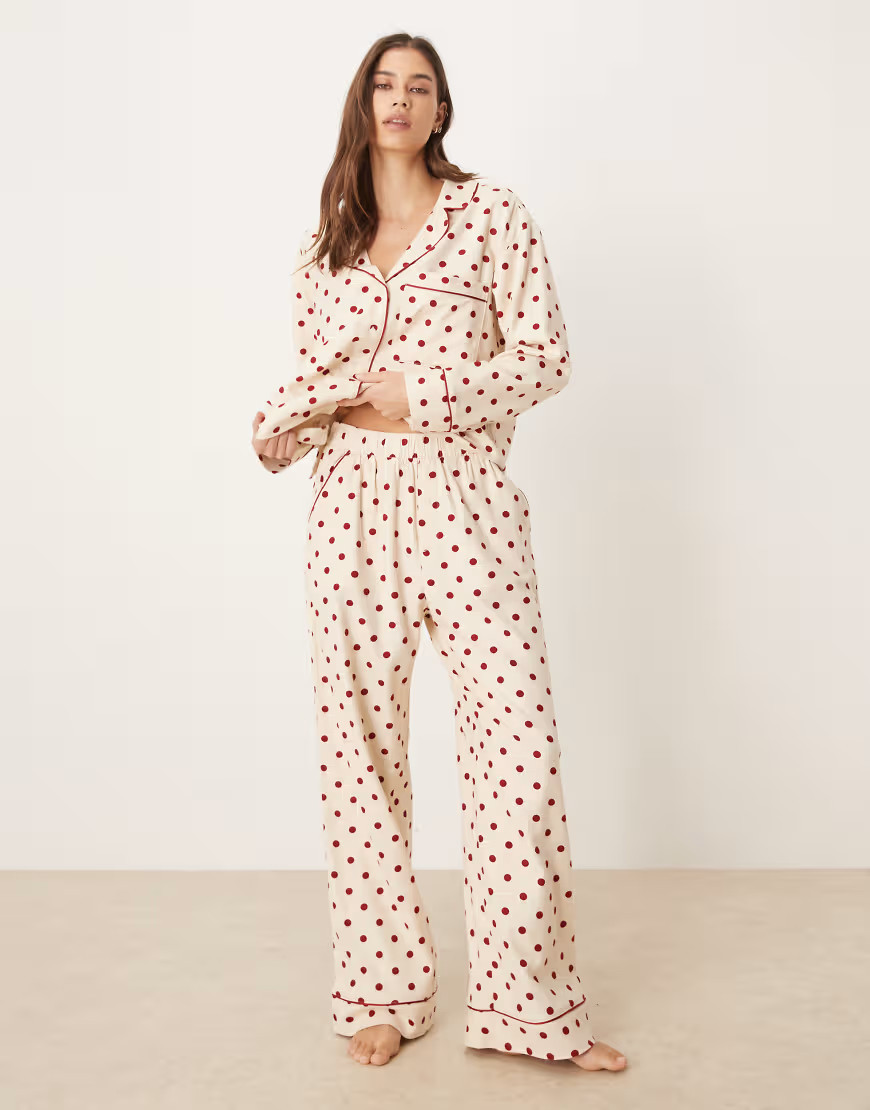Abercrombie & Fitch flannel high rise boxer pyjama bottoms co-ord in red polka dot-Pink | ASOS (Global)