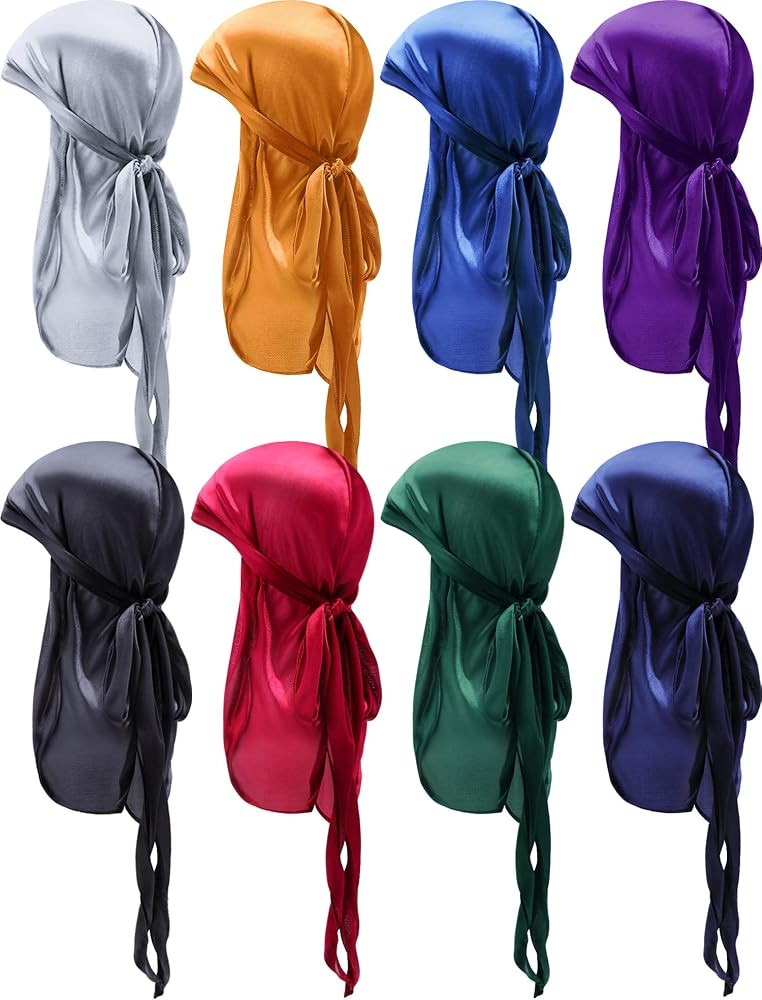 8 Pieces Satin Baby Durags Kids Satin Durag Caps Headwraps with Long Tail and Wide Straps for 360... | Amazon (US)