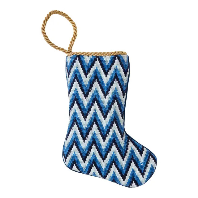Classic Blues Zig Zag Bauble Stocking by Kimberly Whitman | Chairish