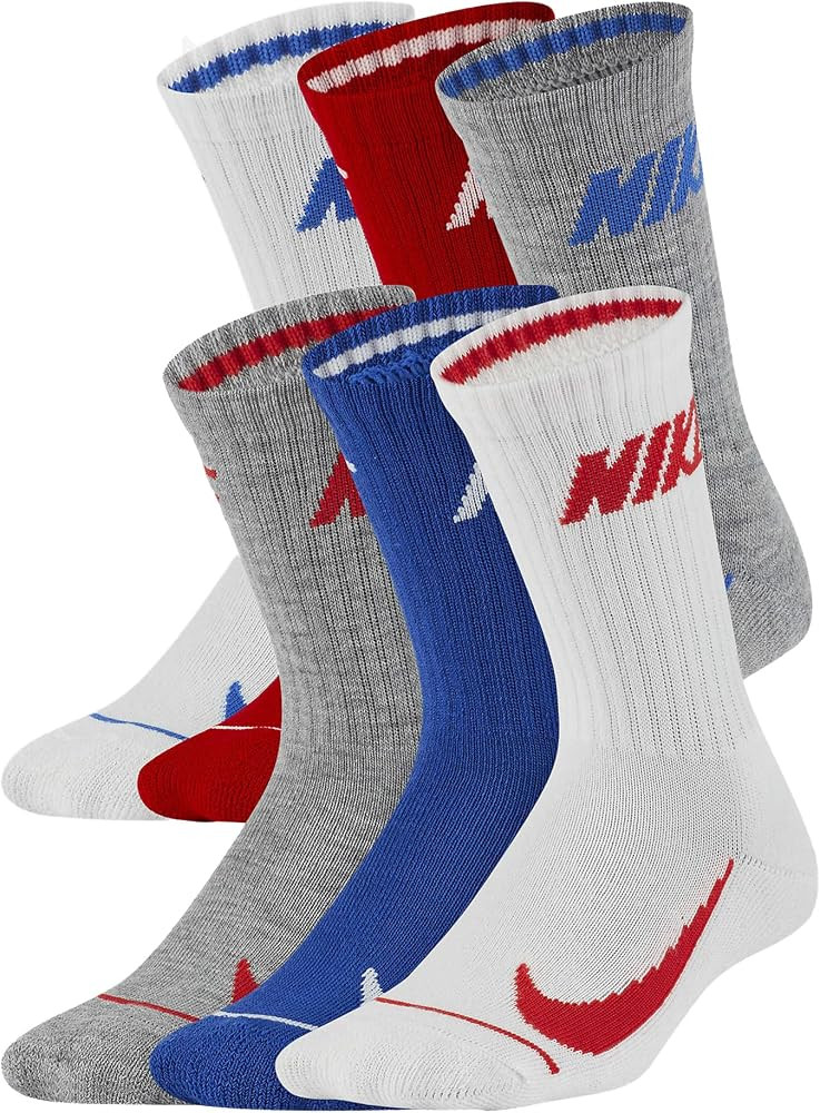 Nike Boy`s Cushioned Crew Socks 6 Pack (Grey(BN0509-U89)/B_W, 5-7(Kids 10C-3Y)) | Amazon (US)