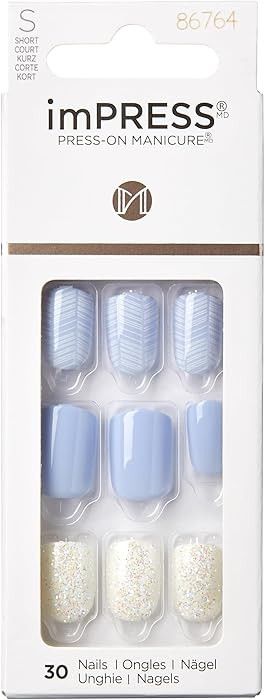 KISS Impress No Glue Manicure Press-On Nails, Light Blue, Lavender, White Glitter, Short Size, Sq... | Amazon (US)