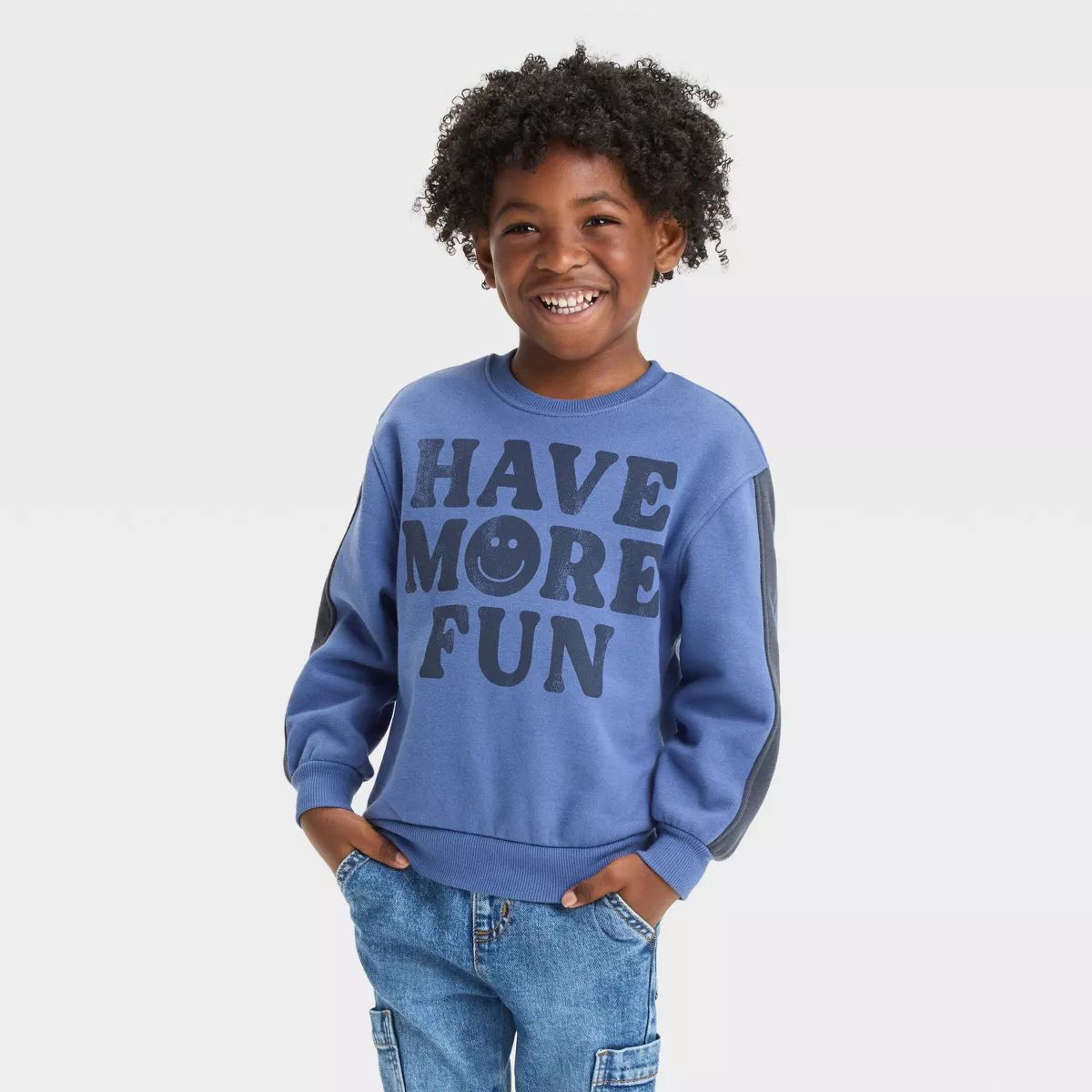 Grayson Mini Toddler Boys' Have More Fun French Terry Crewneck Pullover T-Shirt - Blue | Target