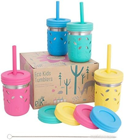 Elk and Friends Stainless Steel Cups | Mason Jar 10oz | Kids & Toddler Cups with Silicone Sleeves &  | Amazon (US)