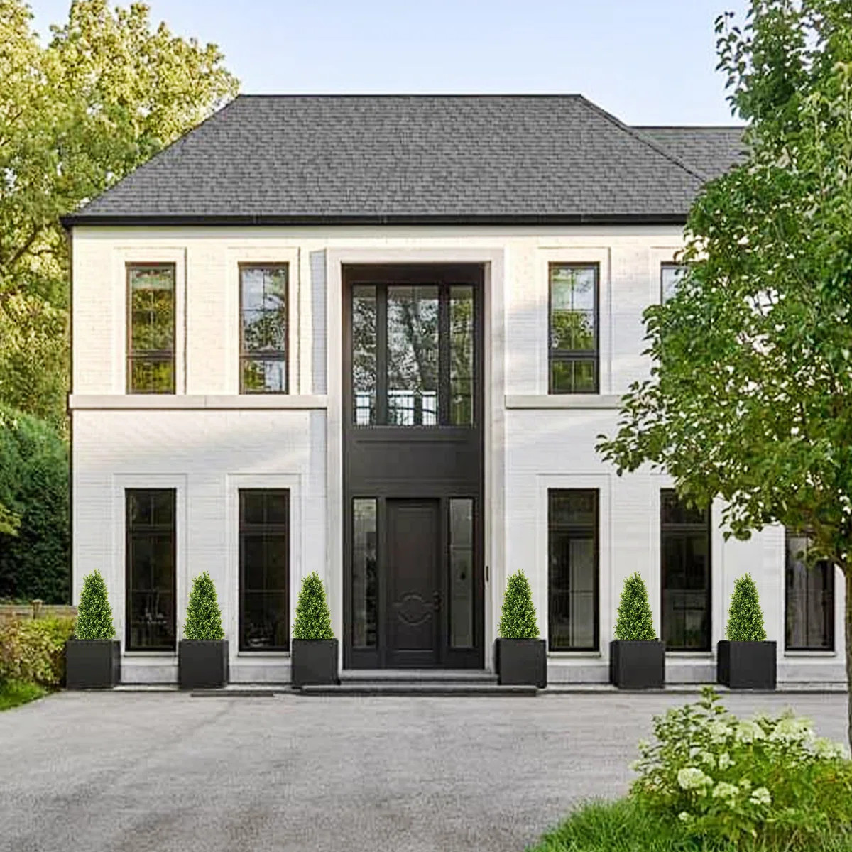 Artificial Topiary Boxwood Tree, Faux Shrub in Black Plastic Pot (Set of 2) | Wayfair North America