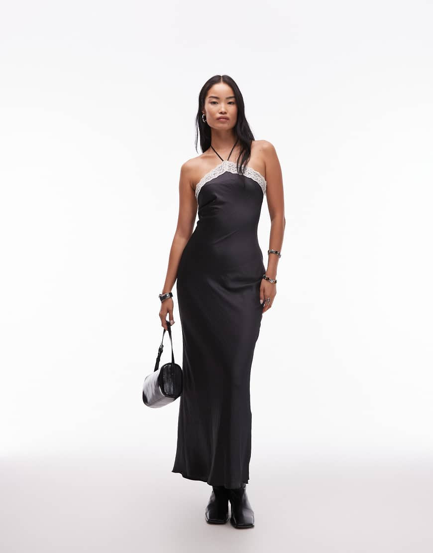 NIA lace halter neck dress in black | ASOS (Global)