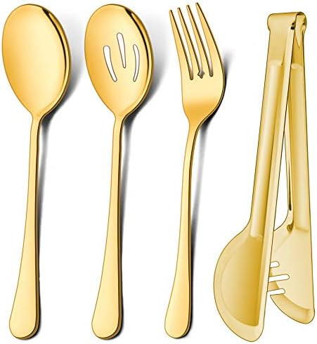 LIANYU 3 Large Gold Serving Spoons, 3 Gold Slotted Serving Spoons, 3 Gold Serving Forks, 3 Gold Serv | Amazon (US)