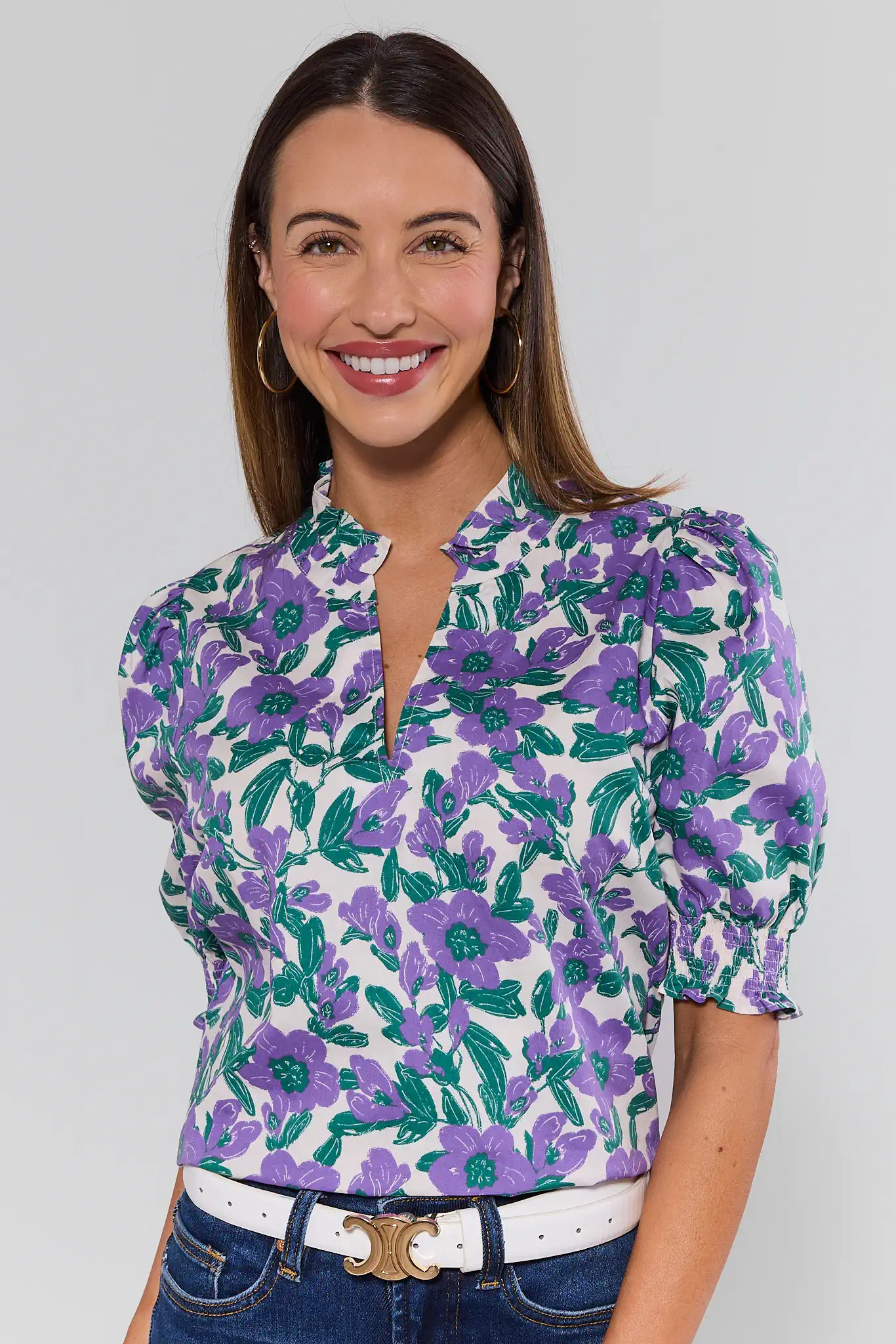 Isabella Purple Floral Puff Sleeve Top | Avara