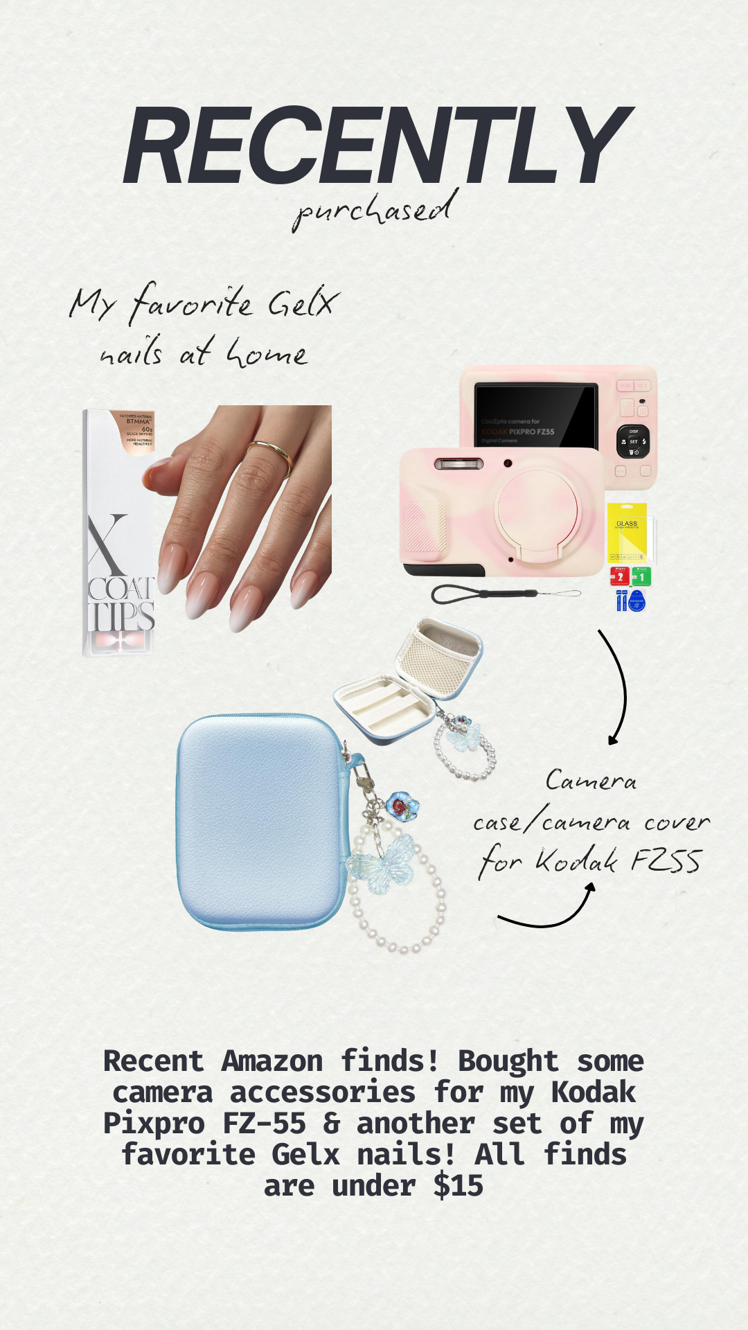 Recently purchased Amazon Finds! Restocked on my favorite Gel x at home nails & found some camera cases for my Kodak Pixpro FZ-55. All finds are under $15!

kodak pix pro camera, amazon finds, gel x nails, at home nails, beauty finds, amazon haul 

 #LTKSeasonal #LTKSaleAlert #LTKBeauty
