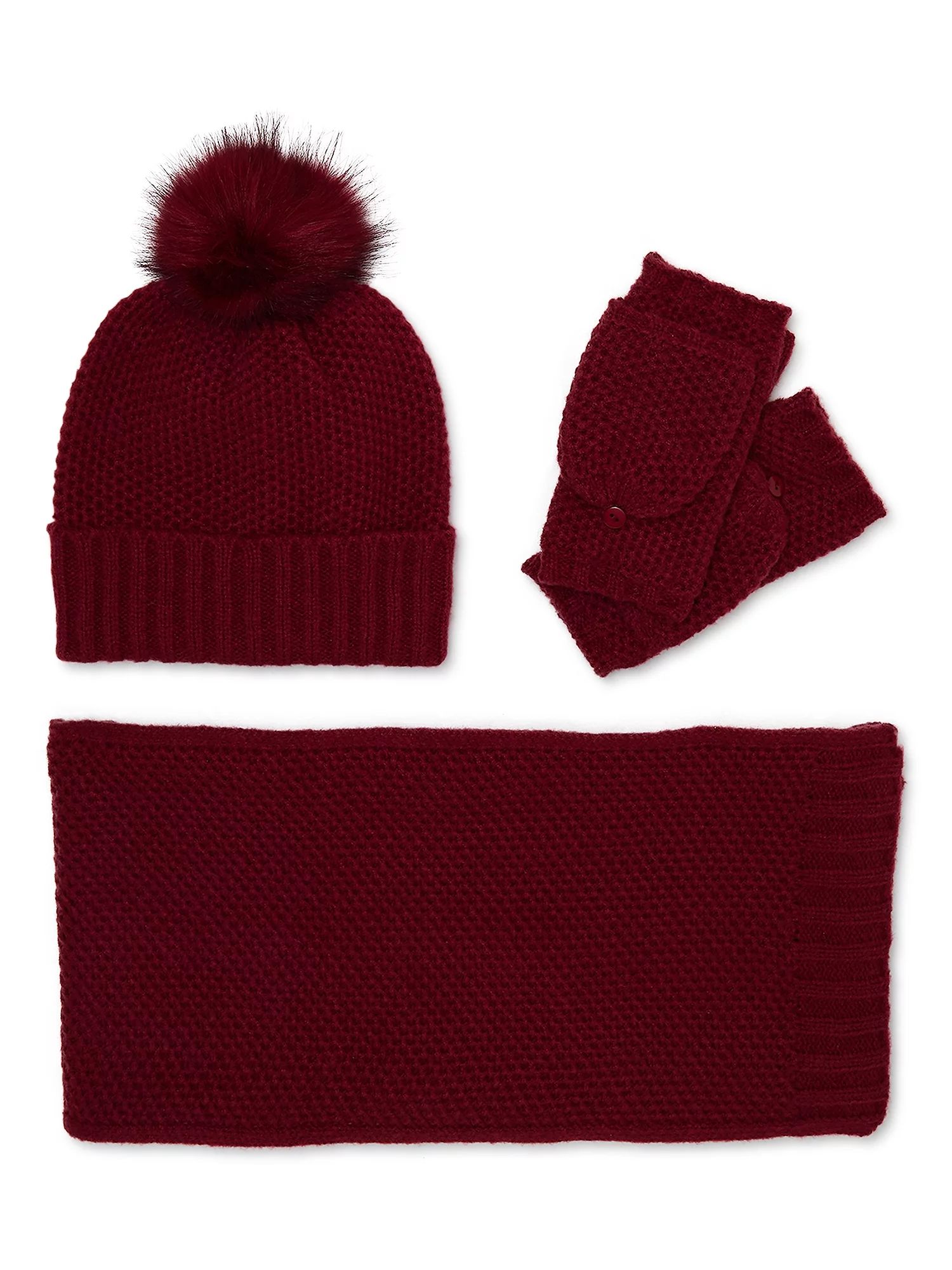 Time and Tru Women's Honeycomb Knit Gift Set with Beanie, Scarf and Pop Top Gloves, 3-Piece | Walmart (US)