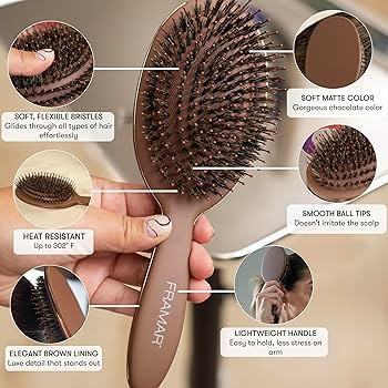 FRAMAR Soft Boar Bristle Hair Brush For Women \u2013 Boars Hair Brush For Women, Boar Brush For F... | Amazon (US)