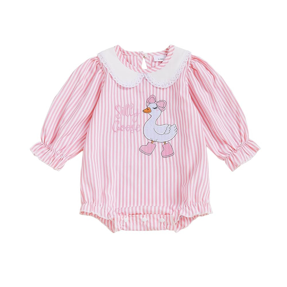 GOOCHEER Fall Newborn Baby Girl Clothes Silly Goose Embroidered Smocked Bubble Long Sleeve Romper... | Amazon (US)