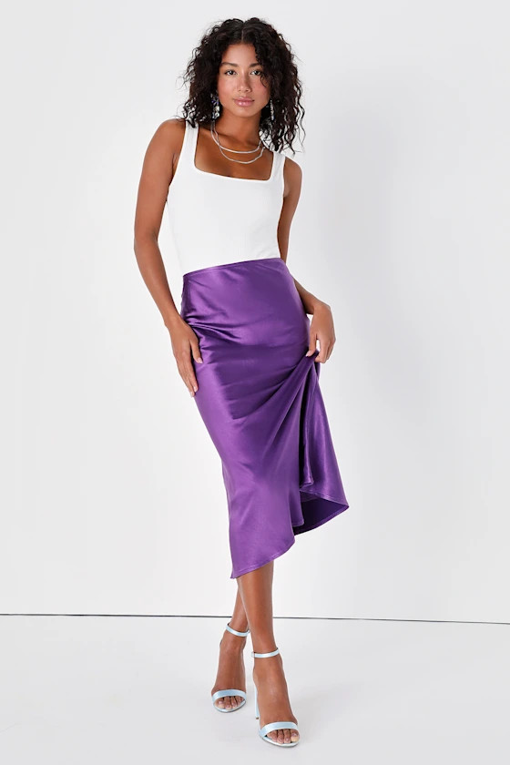 Simple Sophistication Purple Satin High-Rise Midi Skirt | Lulus (US)