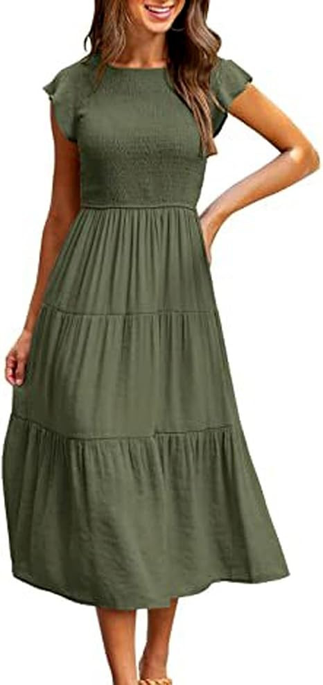 Yuson Girl Women Dresses Summer Beach Swing Ladies Dresses Boho Flowy Long Maxi Dresses Crewneck ... | Amazon (UK)