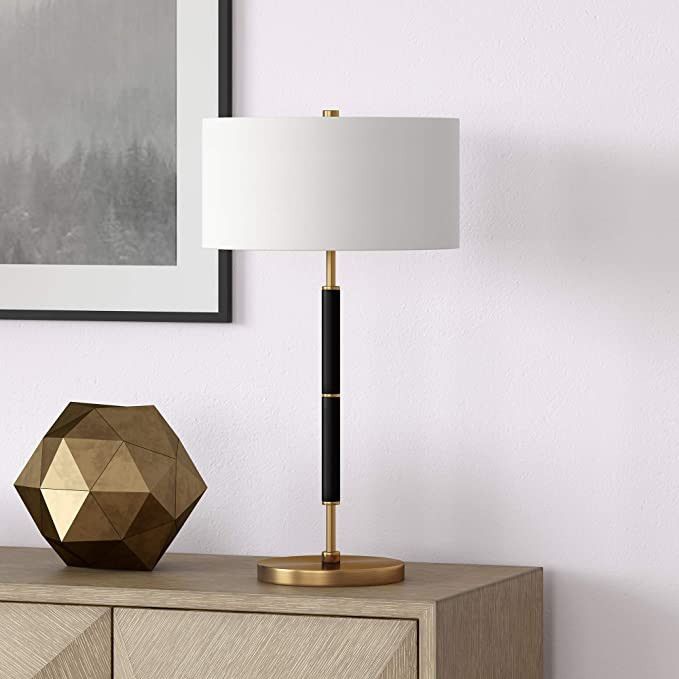Simone 25" Tall 2-Light Table Lamp with Fabric Shade in Black/Brass/White | Amazon (US)