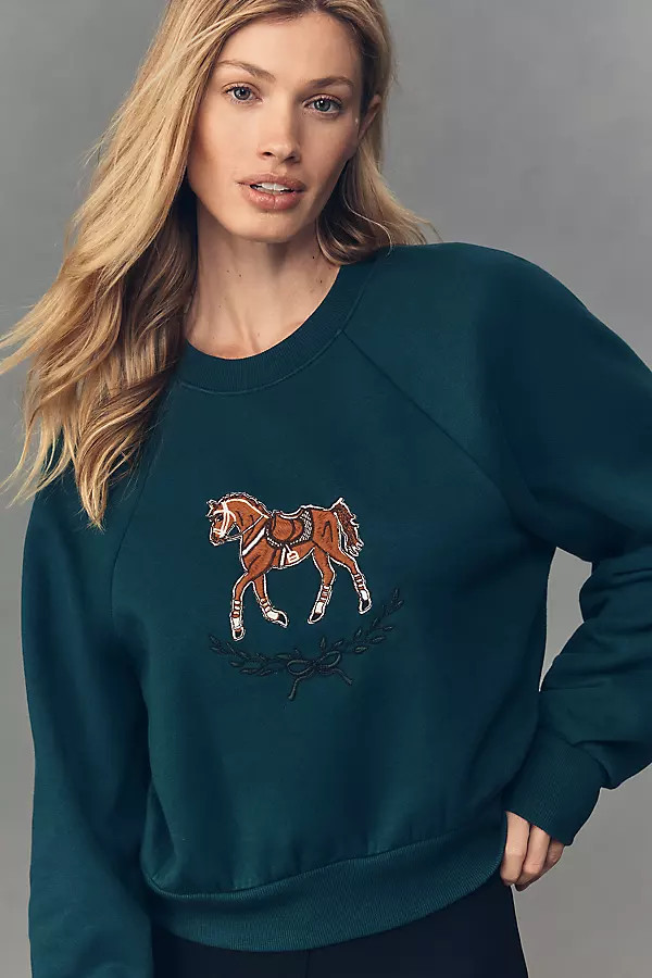 Maeve Embroidered Shrunken Crew-Neck Sweatshirt | Anthropologie (US)