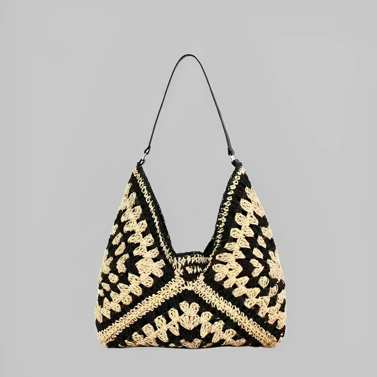 Women Woven Beach Bag Handbag Large Casual Straw Shoulder Bags Travel Straw Buckets(Black) | Walmart (US)