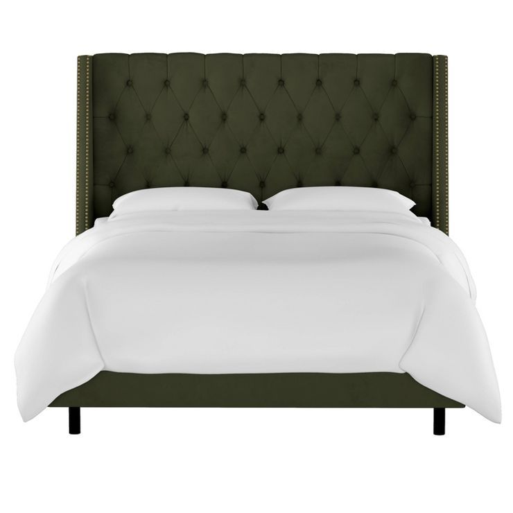 Arlette Nail Button Tufted Wingback Bed in Velvet - Skyline Furniture | Target