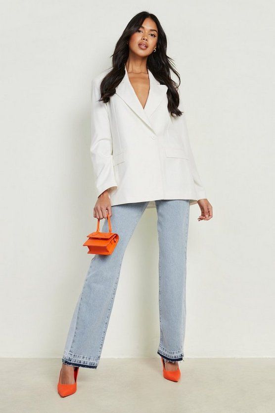 High Rise Raw Hem Panel Flared Jeans | Boohoo.com (US & CA)