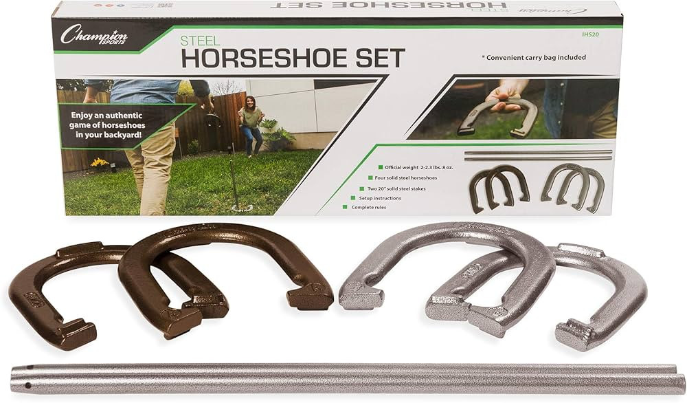 Champion Sports Horseshoe Set: Traditional Outdoor Lawn Game includes Four Professional Solid Ste... | Amazon (US)