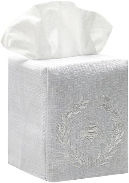 Jacaranda Living Linen/Cotton Tissue Box Cover, Napoleon Bee Wreath, White | Amazon (US)