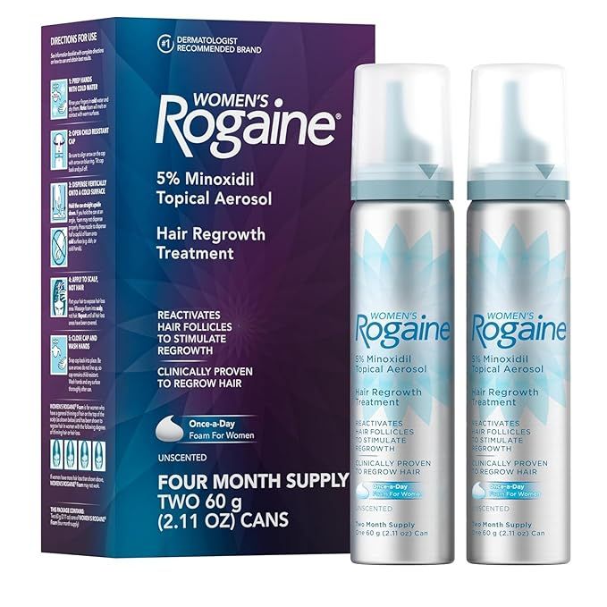 Rogaine Women's 5% Minoxidil Foam, Topical Once-A-Day Hair Loss Treatment for Women to Regrow Ful... | Amazon (US)